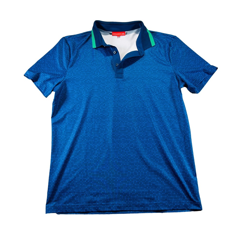 Redvanly Polo Shirt Mens Medium Blue Dot Print Performance Stretch Short Sleeve